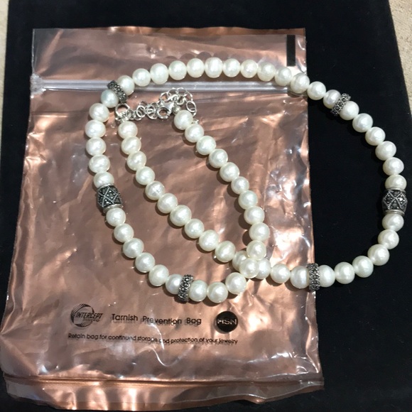 Freshwater Pearls Sterling Silver Marcasite 18-20” - Picture 6 of 6